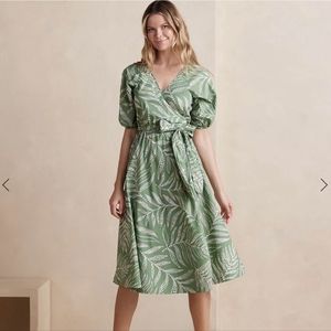 NWT Summersalt Coastal Popilin Puff-Sleeve Wrap Midi Dress Large